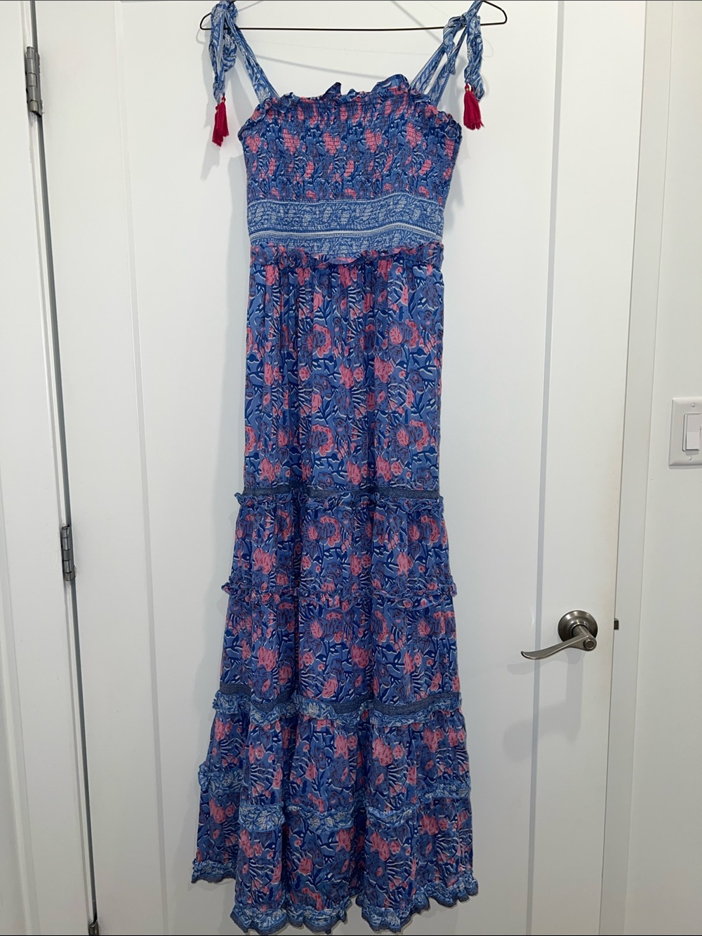 BELL BY ALICIA BELL SMOCKED TASSEL TIE MAXI DRESS - Size L